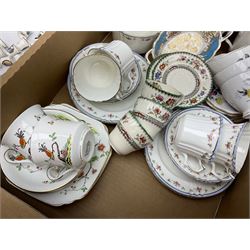 Quantity of tea wares to include Copeland Spode 'Chinese Rose', Heathcote & Sons etc, together with a quantity of commemorative mugs etc in three boxes