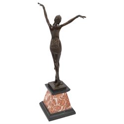 After Demetre Chiparus, Art Deco style bronze, modelled as a dancer, raised upon a stepped marble base, H55cm