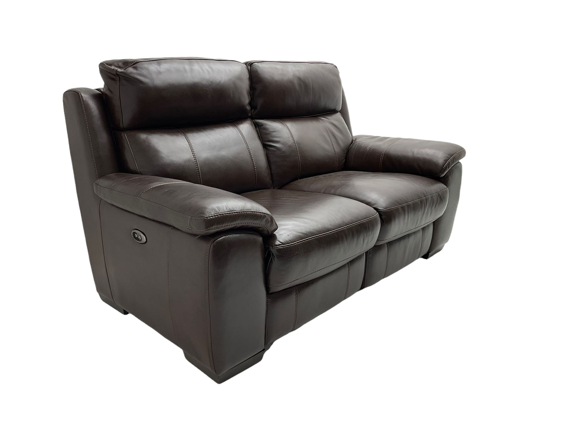 DFS - 'Cornell' two seat electric recliner sofa, upholstered in chocolate leather, button controlled with USB 