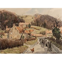 E C Clark (British 20th Century): 'Rievaulx Village', watercolour signed, titled verso 36cm x 49cm