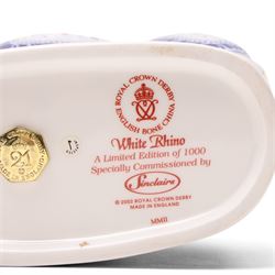 Royal Crown Derby  White Rhino paperweight from the Endangered Species series, gold stopper, limited edition commissioned by Sinclairs 177/1000 with certificate