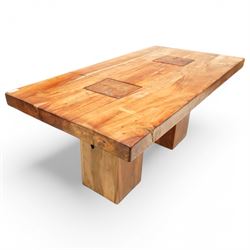 Hardwood dining table, rectangular top on block supports 