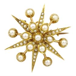 Edwardian 15ct gold split pearl star brooch