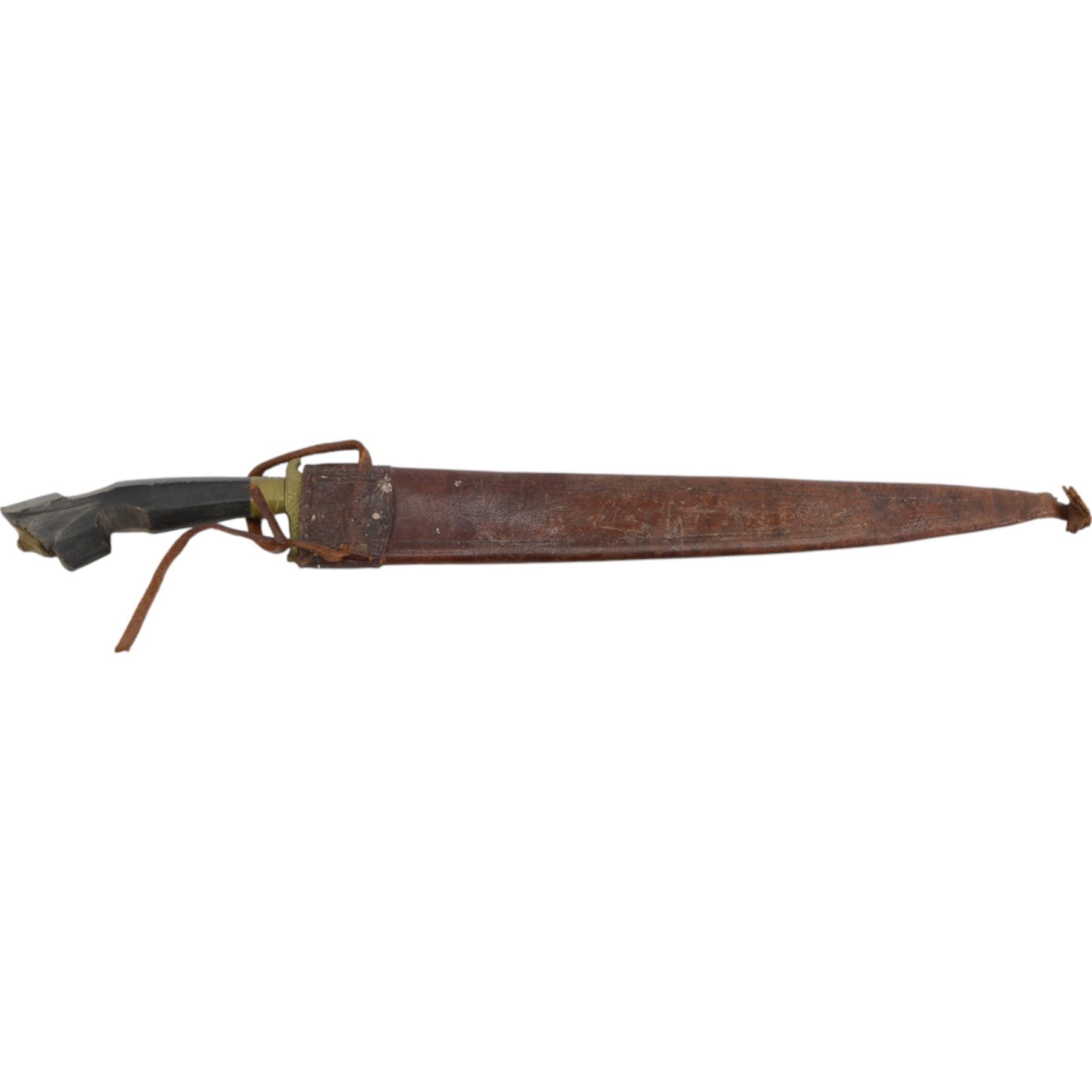 Wooden handled Filipino knife, with leather scabbard, L60cm