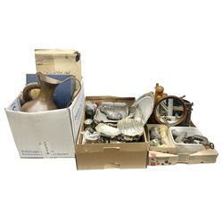 Sirram picnic hamper, copper crumb tray and brush, mincers, large copper jug, silver-plated and other metalware etc