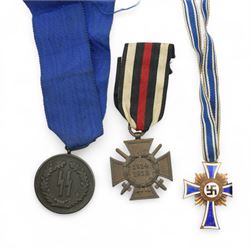 German Third Reich War Merit Cross, 1st class with swords, clasp marked '65', another without swords with citation and envelope of issue, 1914-18 Cross of Honour, Third Reich Mothers Cross, Faithful Service Cross and others