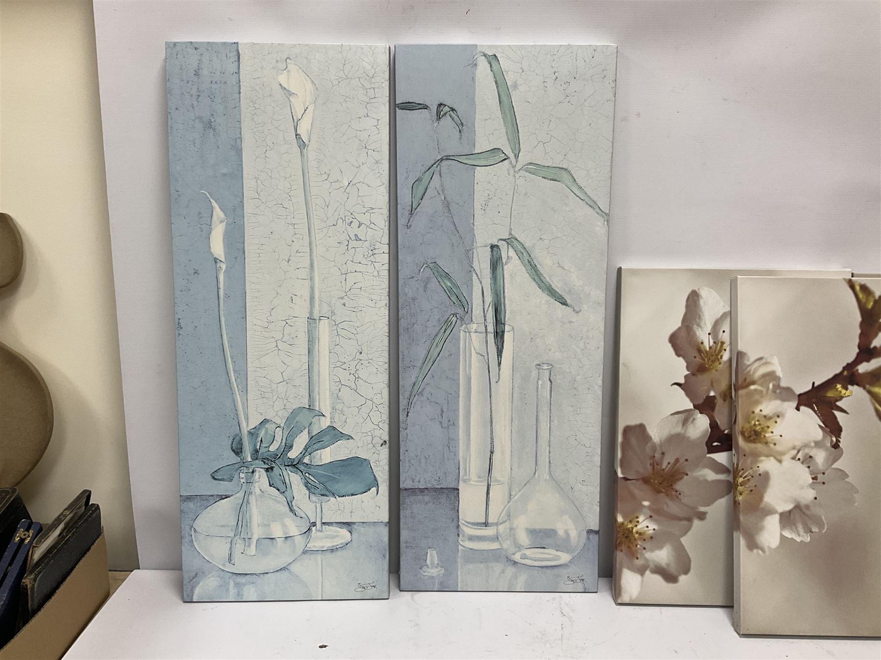 Andrew Gilmour; 'Ribblehead to Hawes' and 'Hag Dyke', three framed maps, together with three canvas flower prints, etc