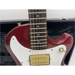 Gibson Marauder style six-string electric guitar with cherry coloured body, marked made in Japan L101cm; in locking hard carry case