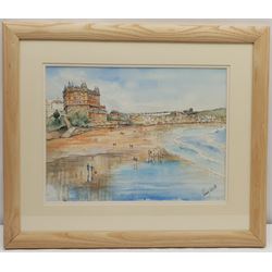 Penny Wicks (British 1949-): 'Scarborough South Bay', watercolour and ink signed 26cm x 35cm