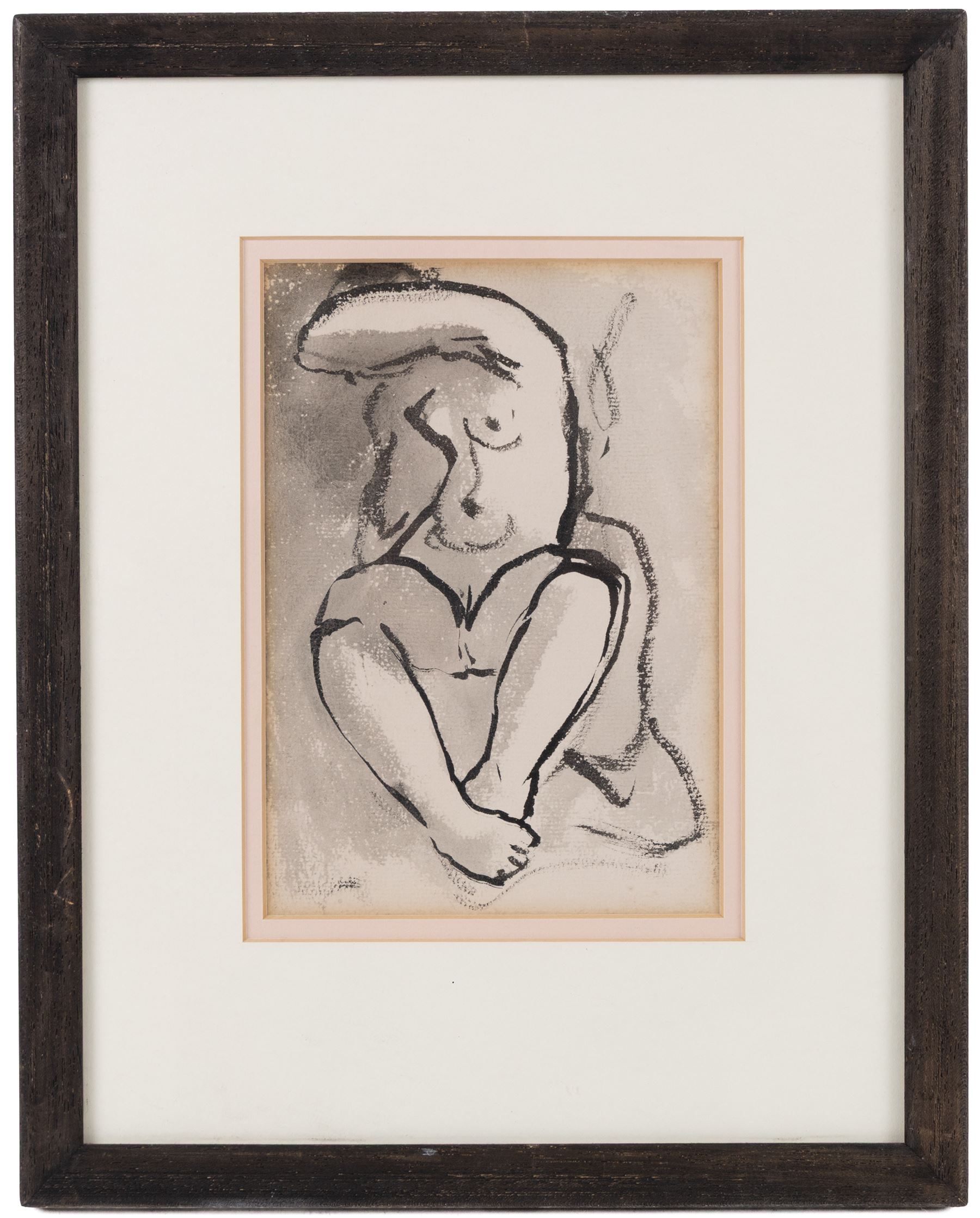 Jean-Georges Simon (Austria-Hungary 1894-1968): Nude Woman Playing Flute and Nude Study, two pen and ink drawings, one signed with initials and dated '61, 30cm x 22cm and 19cm x 13cm (2)