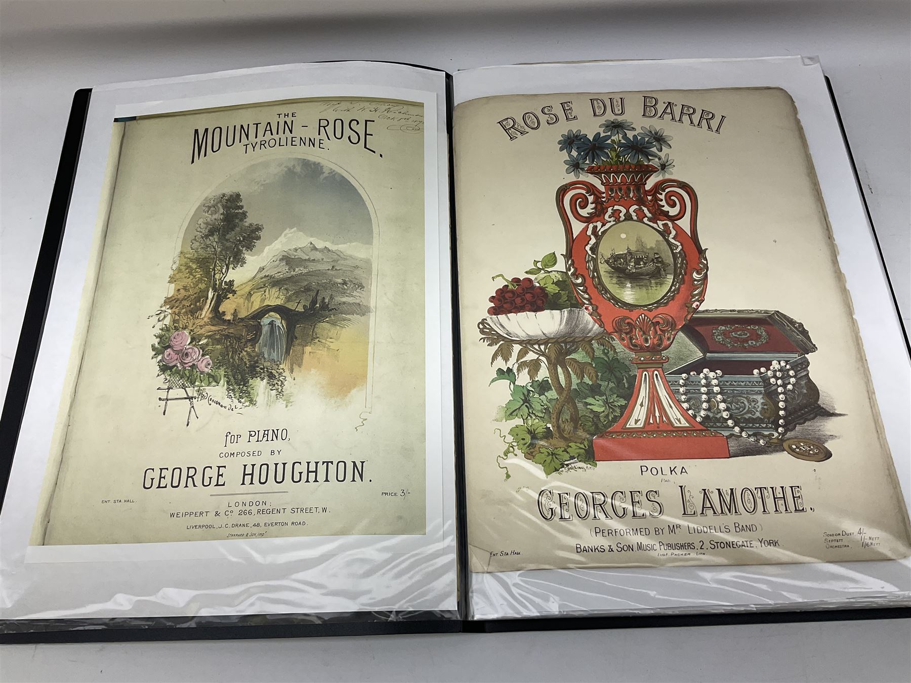 Albums of Victorian and later sheet music covers relating to flowers to include The Rose Queen, Waltz of the Wild Flowers, Those blooming roses, Songs of the Season and many others