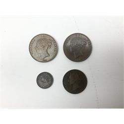 Great British and World coins including George II 1758 shilling, King George III cartwheel penny engraved as a love token, King George III 1817 half crown, Queen Victoria 1855 and 1858 pennies, approximately 260 grams of pre 1947 silver coinage, two King George V 1935 crowns, South Africa 1898 penny, States of Jersey 1871 one thirteenth of a shilling etc