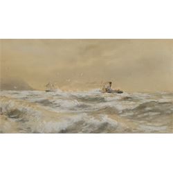 Attrib. William Minshall Birchall (American 1884-1941): Paddle Tug Aiding a Sailing Ship in Heavy Seas, watercolour heightened in white indistinctly signed 