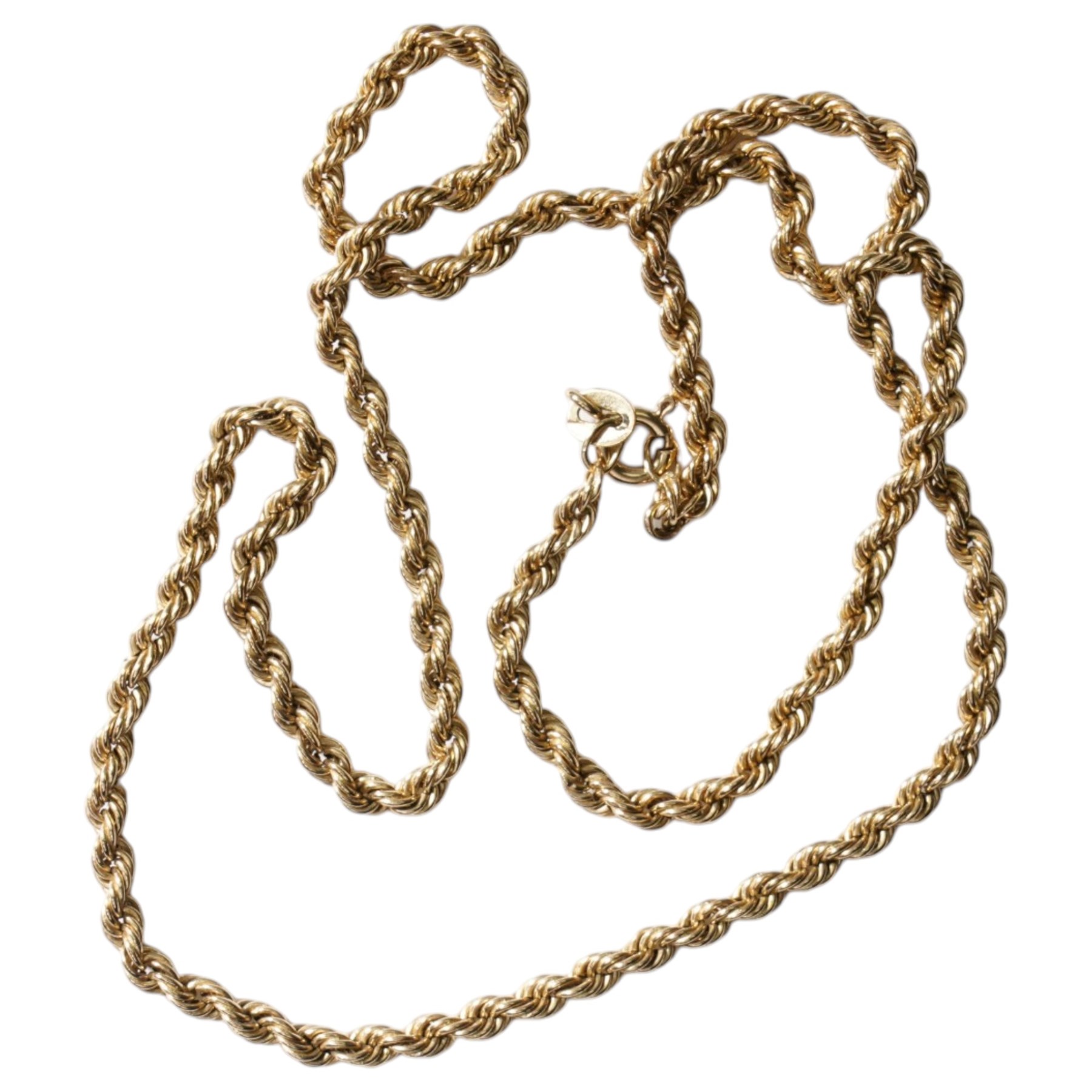 Gold rope twist necklace and one other gold chain, both 9ct