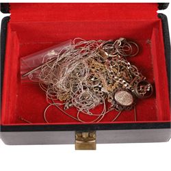 14ct gold ring, 9ct gold jewellery, including fan charm, necklace chain, two pairs of earrings, silver jewellery, including necklace chains, earrings, rings, etc