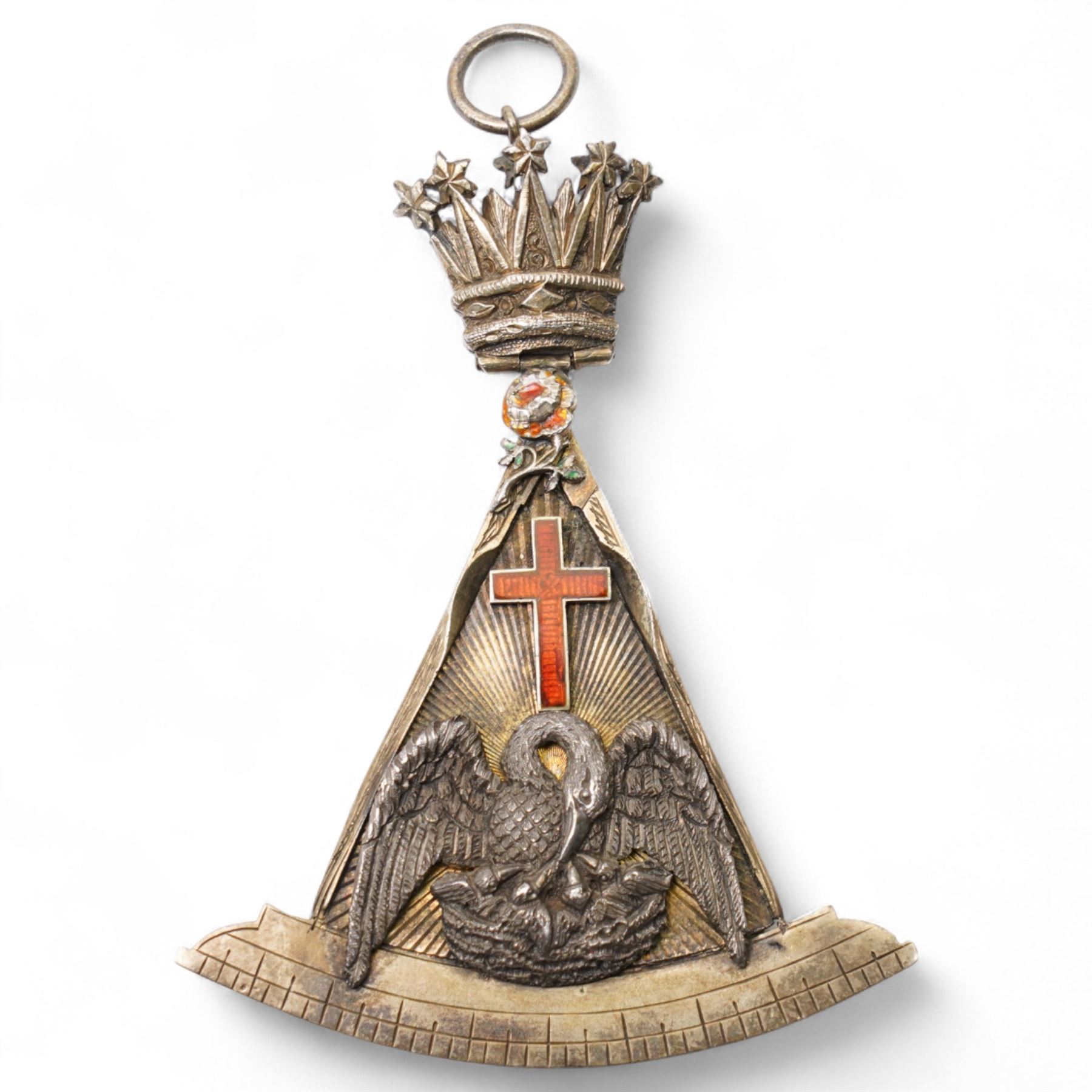 Victorian silver gilt Masonic Rose Croix collar jewel London 1875 Maker Henry Thomas Lamb, Scarborough Lodge silver gilt and enamel Past Masters Jewel, Malta Grand Craft collar jewel, silver and enamel Royal Order of the Red Branch and various other Masonic jewels 