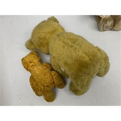 Dean's Rag Book limited edition teddy bear 'Bell Bear' No.221/1500 H32cm; Chad Valley Chiltern Hygenic teddy bear seated holding a honey pot; 1960s plush covered 'Sooty' teddy bear; and another smaller plush covered teddy bear (4)