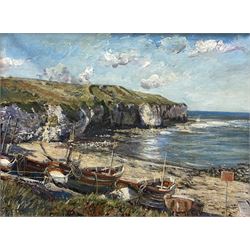 Adam Francis Watson (Sheffield 1859-1932): Flamborough North Landing, oil on canvas unsigned 30cm x 40cm 
Notes: Watson was an important Sheffield-based architect, one half of the architectural firm Holmes and Watson alongside Edward Holmes (1859-1921). Together, they were responsible for many fine public and private buildings in the north of England. Watson was also an accomplished painter, although left the majority of his works unsigned. We are grateful to the artist's estate for their assistance in cataloguing this lot.