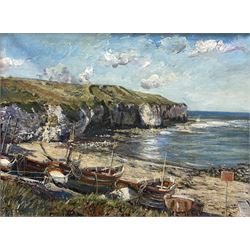 Adam Francis Watson (Sheffield 1859-1932): Flamborough North Landing, oil on canvas unsigned 30cm x 40cm 
Notes: Watson was an important Sheffield-based architect, one half of the architectural firm Holmes and Watson alongside Edward Holmes (1859-1921). Together, they were responsible for many fine public and private buildings in the north of England. Watson was also an accomplished painter, although left the majority of his works unsigned. We are grateful to the artist's estate for their assistance in cataloguing this lot.