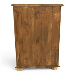Traditional design cream painted lacquered pedestal chest, rounded moulded top over four short drawers, the drawer fronts decorated with monochrome printed animal scenes, conforming foliate and geometric borders to the top and sides, turned handles, on bun feet