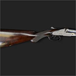 Carr Brothers of Huddersfield 12 bore side by side shotgun with engraved sidelock plates, trigger guard, underside, top plate, thumb lever and fences, chequered semi-pistol grip and horn tipped forend, vacant cartouche to the underside of the stock, double trigger and named 28 inch sleeved barrels choked ¾ and ½, overall length 113cm SHOTGUN CERTIFICATE REQUIRED