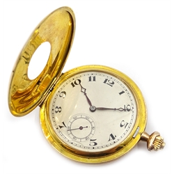  Early 20th century 9ct gold half hunter pocket watch top wind, Glasgow import marks 1908  