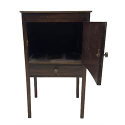 Georgian mahogany night cupboard, enclosed by single door and fitted with single drawer, square supports