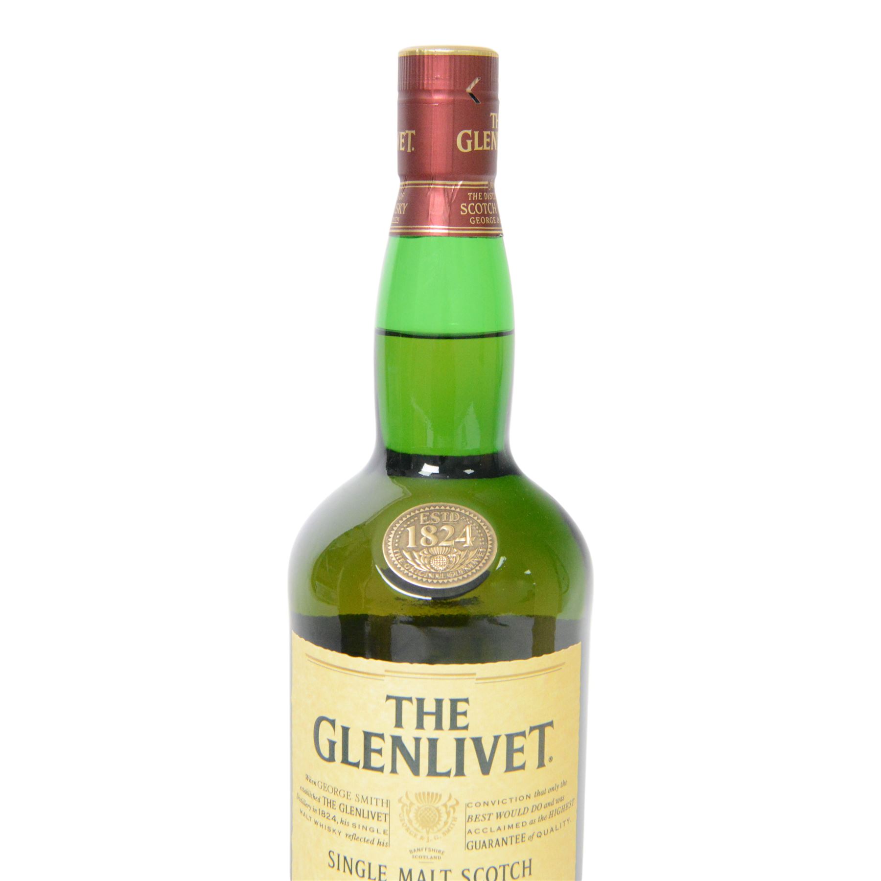 Bowmore Surf islay single malt scotch whisky, 1 litre, 40% vol together with  Auchentoshan Select lowland single malt scotch whisky, 1 liter, 40% vol Glenfiddich 15 year old single malt Scotch whisky 70cl 40% vol and Glenlivet 12 year old single malt scotch whisky, 1 liter 40% vol   