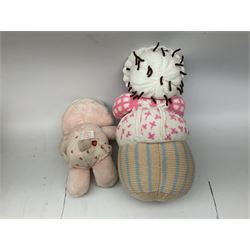 Ten soft tots including Chad Valley Lenny the Lion; Snoopy type dog; Fluffy Hedgehogs; pink Care Bear; souvenir bears for Niagara Falls, Benjamin Franklin and Andre Rieu; Rocky Mountaineer Traindriver; knitted Mrs. Tiggy-Winkle etc; all unboxed (10)