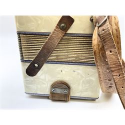 Italian Lambardi piano accordion in ivory coloured pearline case with jewelled decoration, twenty keys and one-hundred and twenty buttons L 37cm