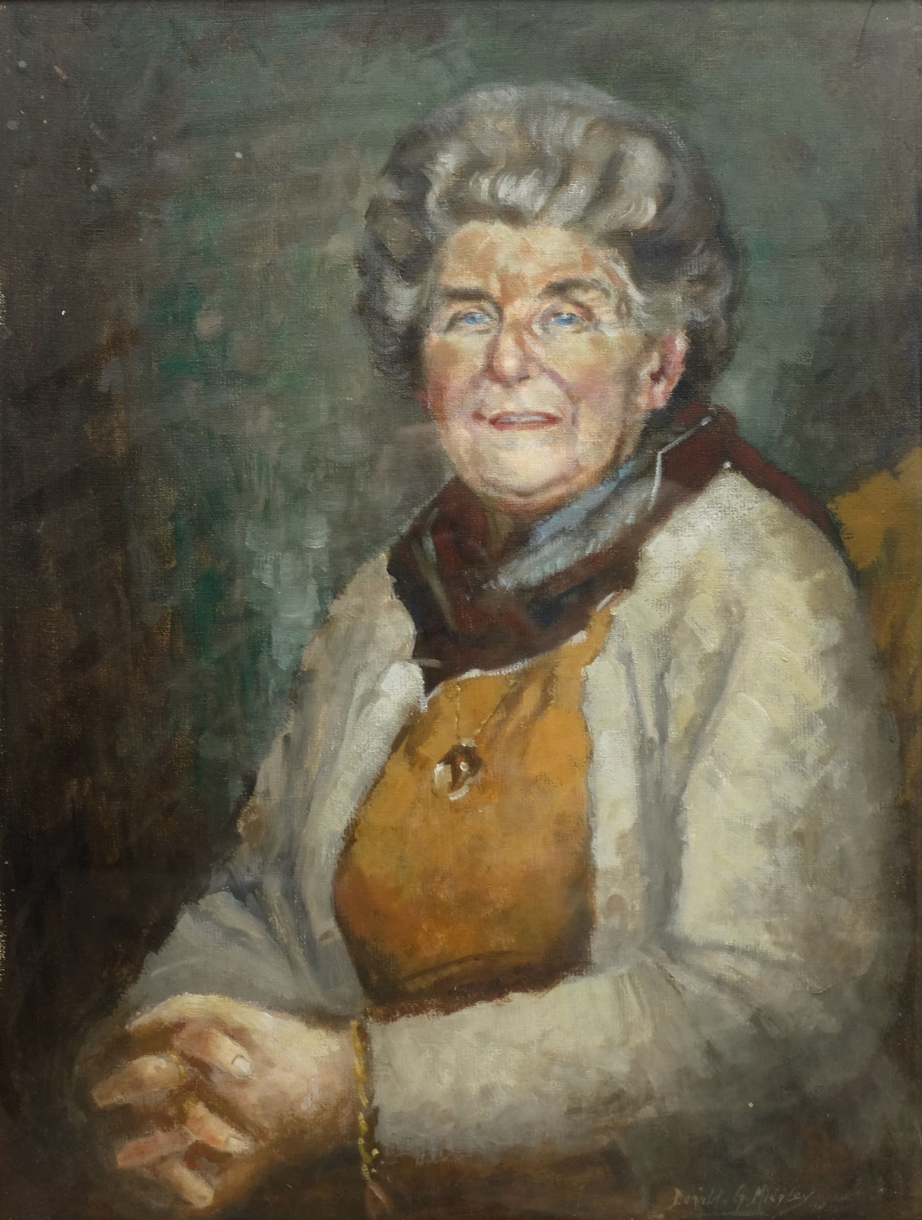 Donald Gray Midgely (British 1918-1995): Saville and Lottie Midgley - Portraits of the artist's parents, two oils on board signed one dated '70, approx 45cm x 34cm and a portrait miniature of Saville 10cm x 7.5cm (3)
Provenance: direct from the family; Midgley was born in Halifax, moved to Whitby after his mother Lottie died. Lived at 2 Salt Pan Steps 