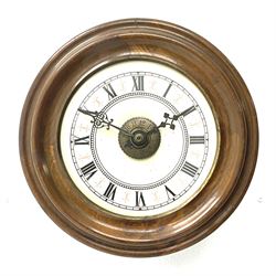Early 20th century 'Postman's' alarm wall hanging clock, circular Roman dial with centre alarm set, in stained beech case