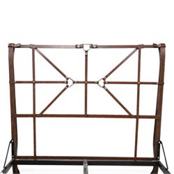 And So To Bed - 'Handel' double bed in the style of Jacques Adnet for Hermes, the metal head and footboards with equestrian tack style leather covering