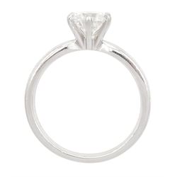 Platinum diamond ring, set with a single stone round brilliant cut diamond of approx 1.00 carat, in a six claw setting, hallmarked