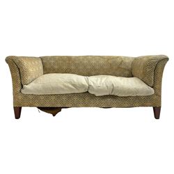 Howard & Sons - Edwardian mahogany framed two seat sofa, upholstered in original H&S folia...