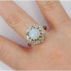 Early 20th century opal and old cut diamond cluster ring, stamped 18ct Plat, total diamond weight approx 1.00 carat