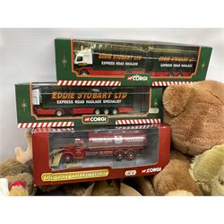 Large quantity of teddy bears together with boxed Corgi Mobilgas Mack LJ 6 tanker and two Corgi Eddie Stobart die cast lorries