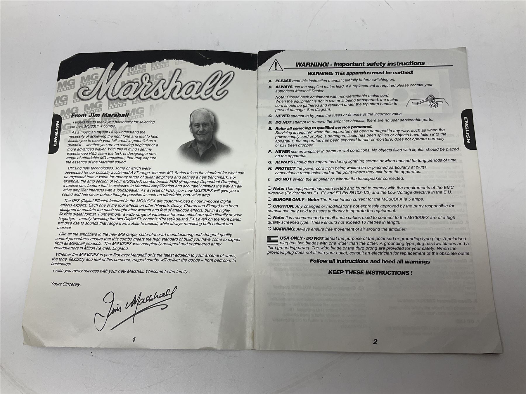 Marshall MG Series 30DFX amplifier L47.5cm; with Marshall MG fully programmable foot controller; both boxed (2)