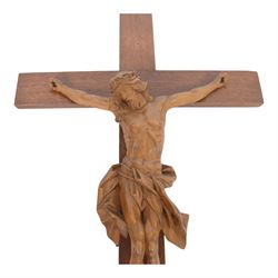 Eight crucifixes with Corpus Christi, various ages and materials, including wood and medal examples, largest H120cm 