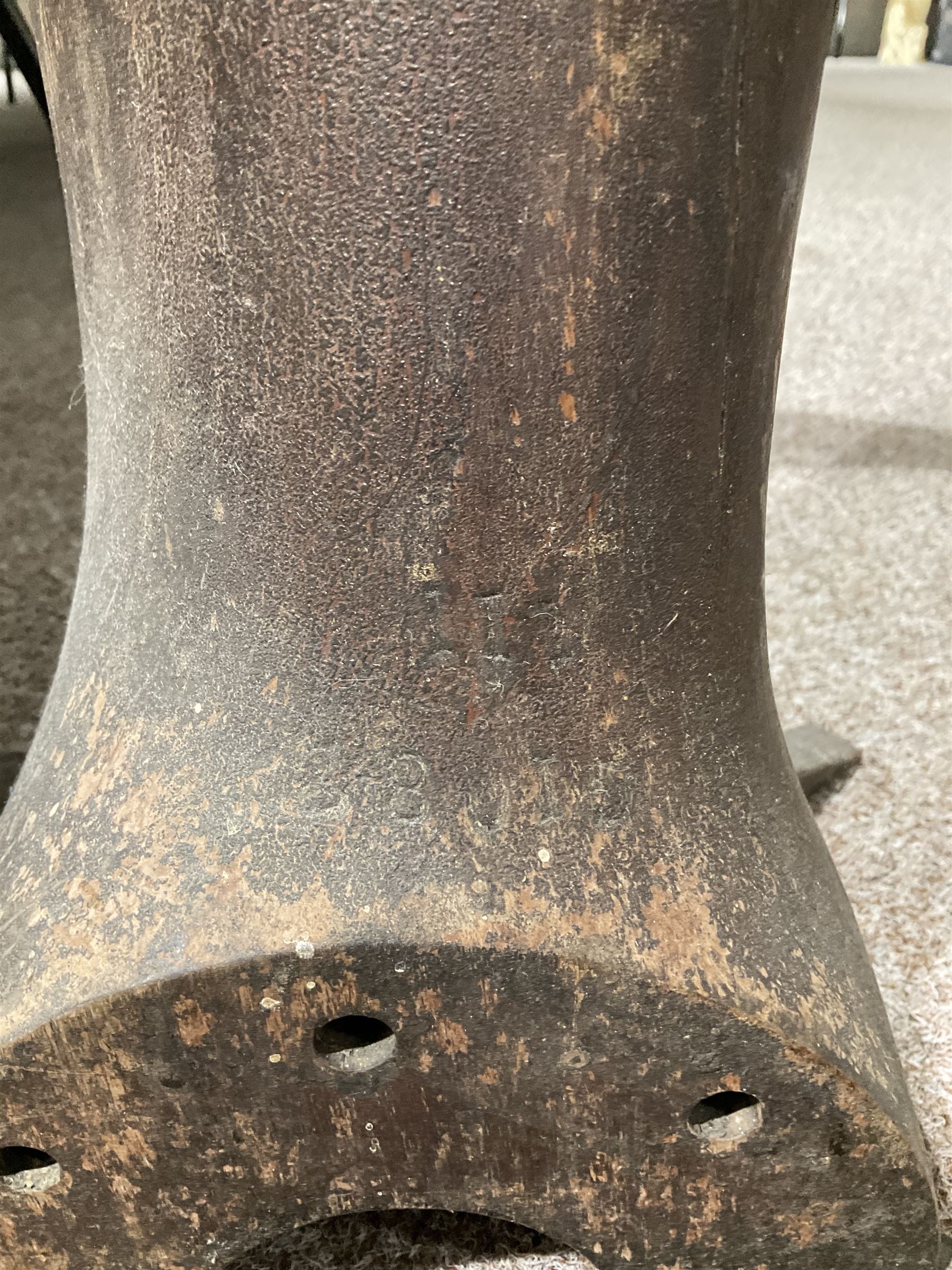 WWI wooden propeller blade from a Royal Aircraft Factory S.E.5, mounted on a four-legged metal base