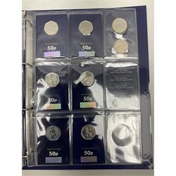 Mostly United Kingdom Queen Elizabeth II commemorative coins including four five pound coins, twenty-six two pounds, fifty fifty pence pieces etc, some housed on 'Change Checker' cards, housed in a ring binder folder