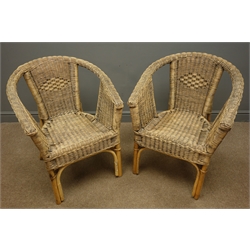  Pair wicker armchairs, W62cm  