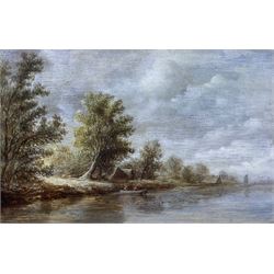 Dutch School (19th century): Fishing from a Rowing Boat on a Canal, oil on oak panel unsigned 19cm x 29cm