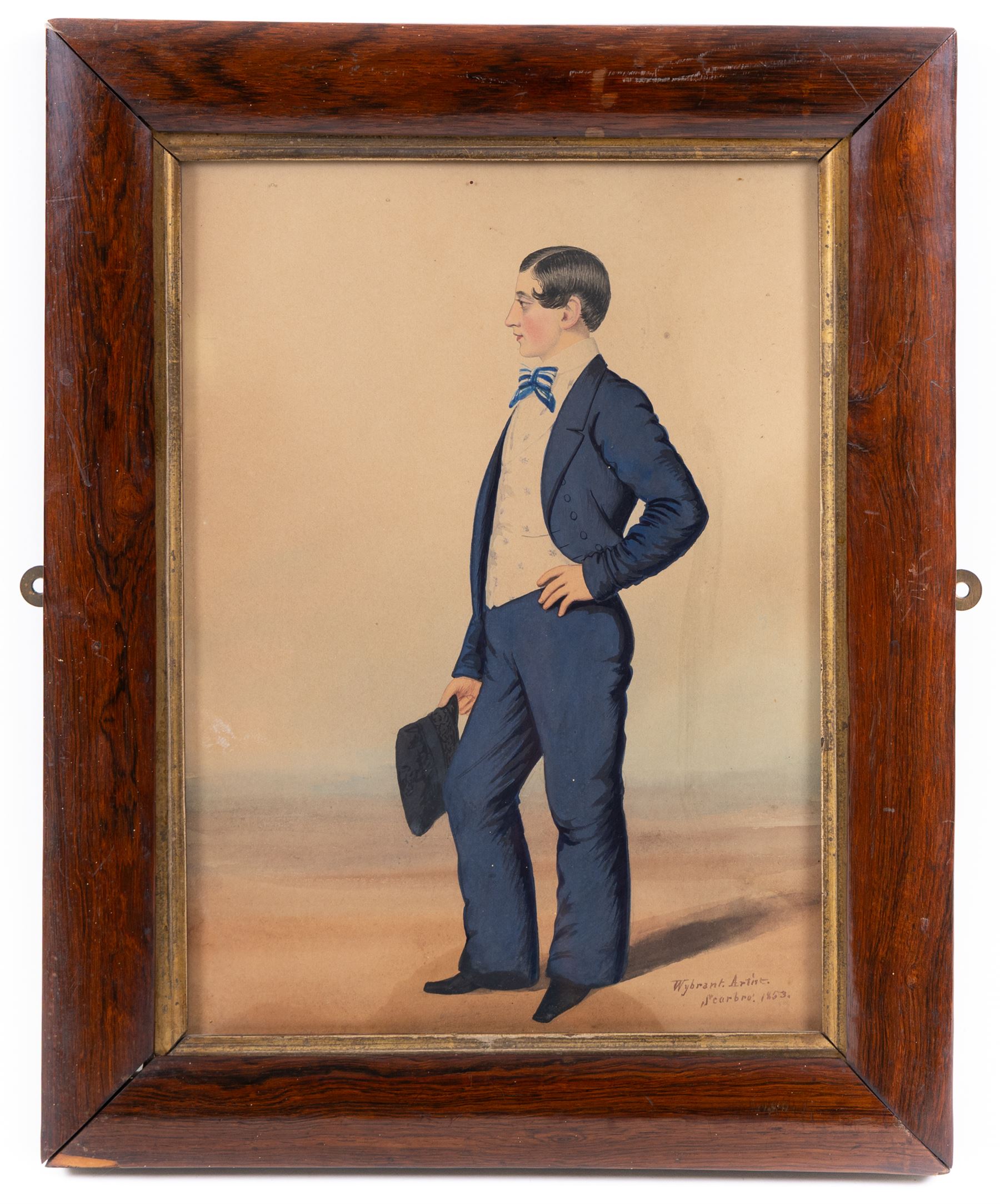 Patrick Wybrant (Irish 1816-1894): Portrait of a Dandy, watercolour inscribed 'Wybrant Artist Scarbro' and dated 1853, 28cm x 20.5cm