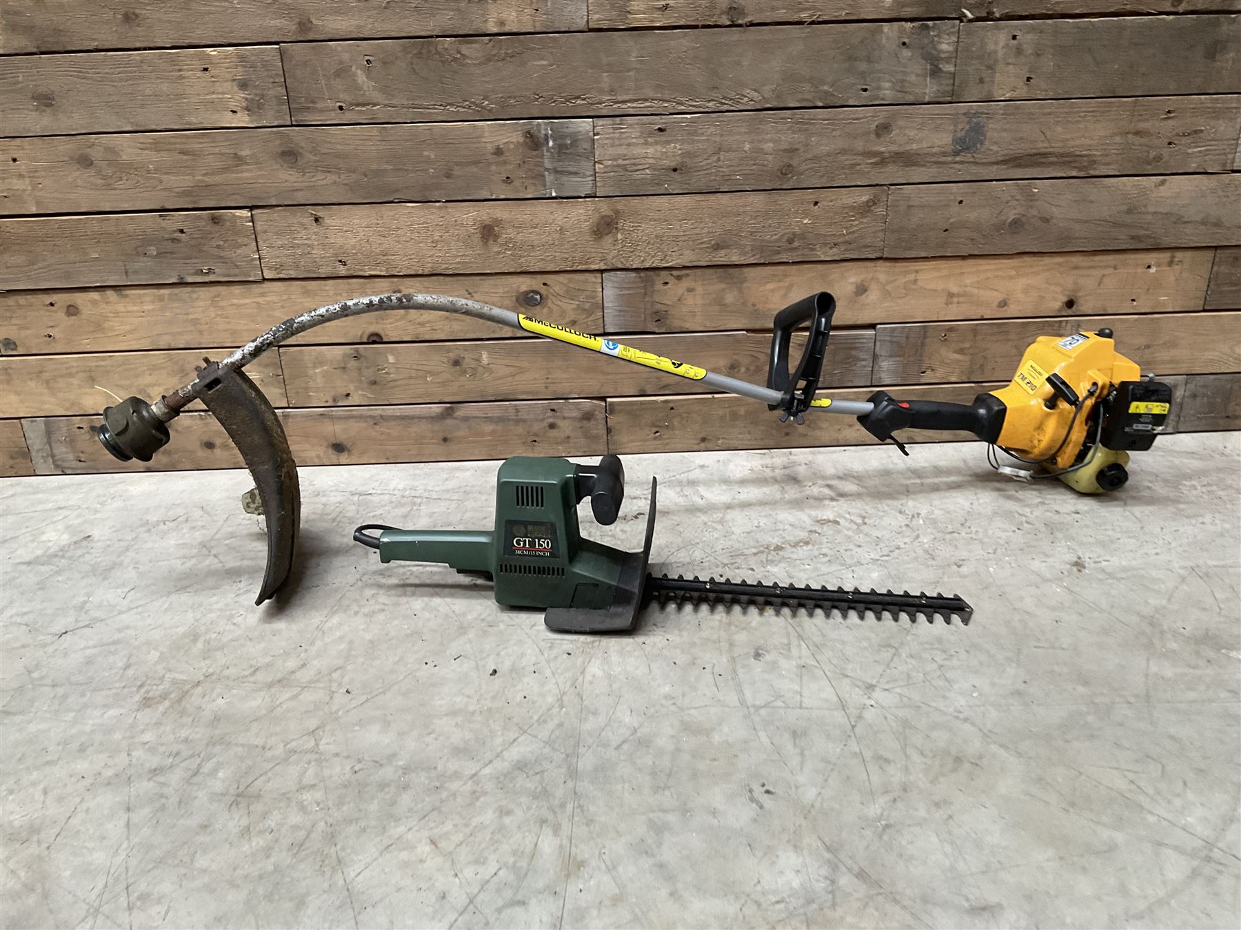 McCulloch TM210 petrol strimmer and a Black & Decker GT150 hedge cutter   