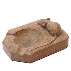 Mouseman - tooled oak ashtray, rectangular form with canted and rounded corners, carved with mouse signature, by the workshop of Robert Thompson, Kilburn, W10cm