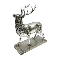 Composite silvered stag, on rectangular base