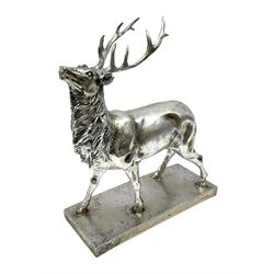 Composite silvered stag, on rectangular 