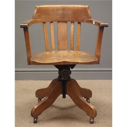  Early 20th century oak adjustable swivel armchair, W66cm, H81cm, D65cm  
