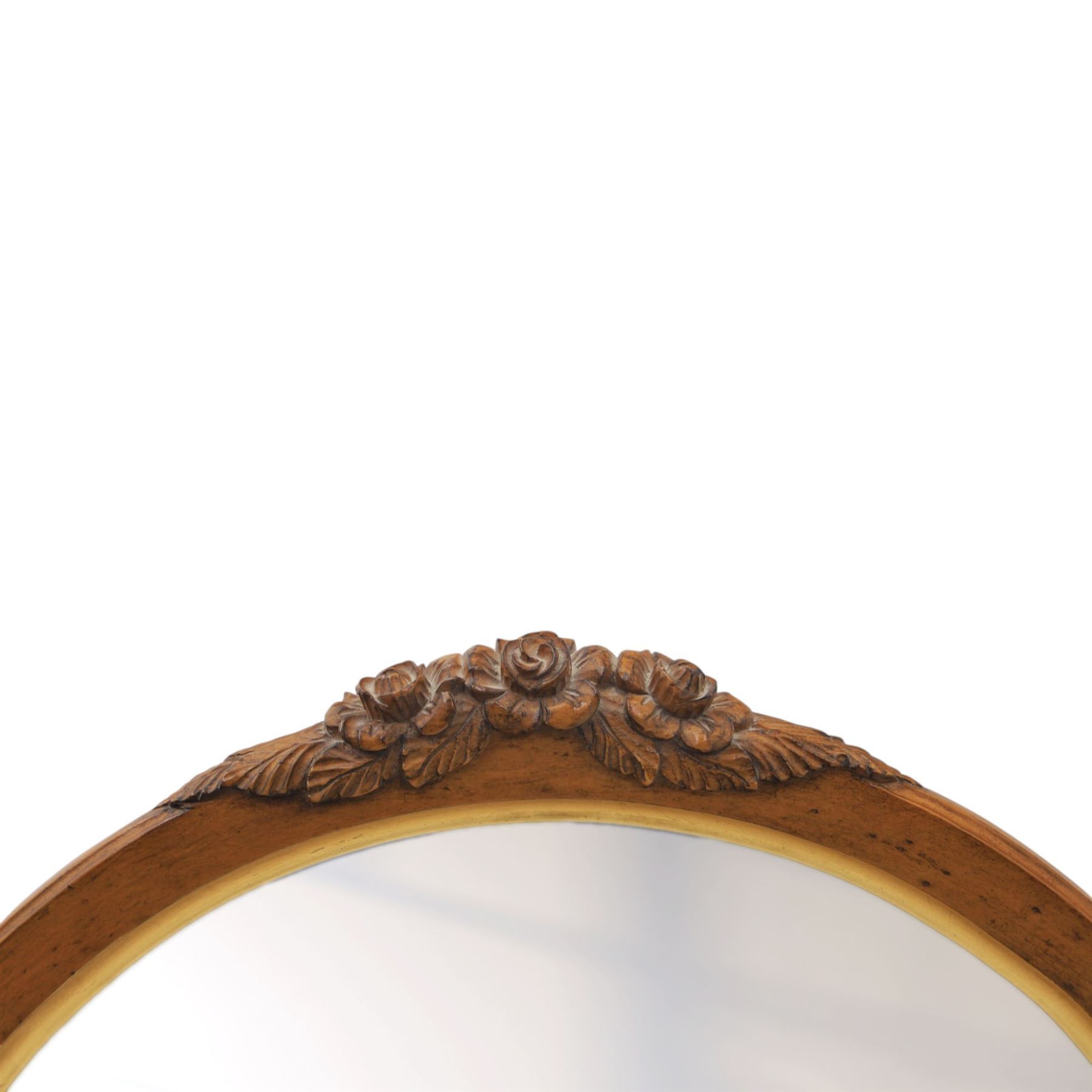 And So To Bed - 'Louis XV' triple dressing table mirror, central circular bevelled mirror, enclosed by parcel gilt with carved edge, flanked by two oval mirrors, the base with a well for trinkets 